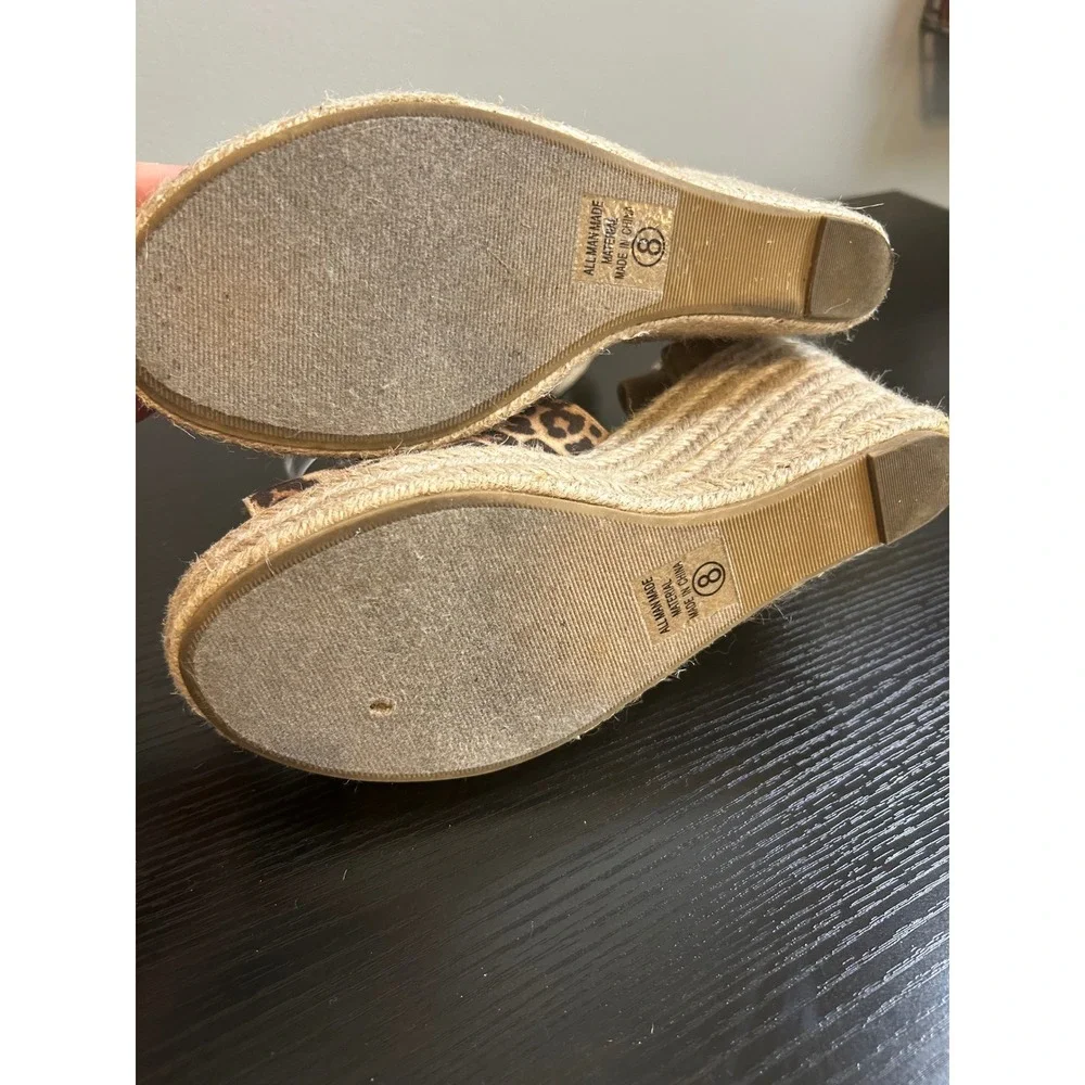Classifieds Leopard Print Espadrille Wedge Sandals Ankle Strap Women Size 8